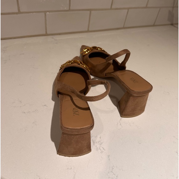 ZARA | BLOCK-HEEL SLINGBACK SHOES BROWN SIZE 9 - Picture 11 of 13